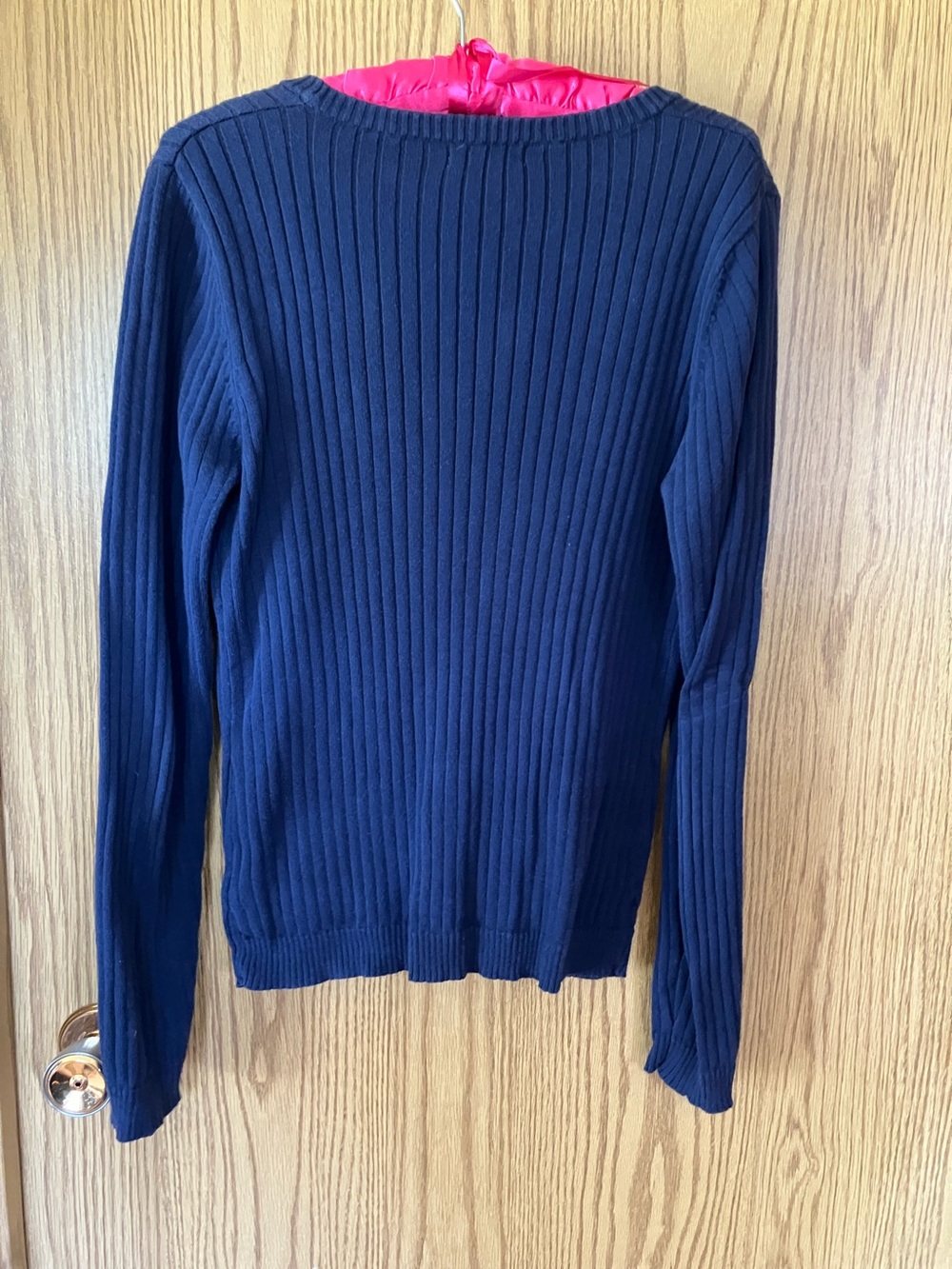 Alfred Sung Classic Navy Ribbed Button-Front Cardigan Sweater - Picture 3 of 3